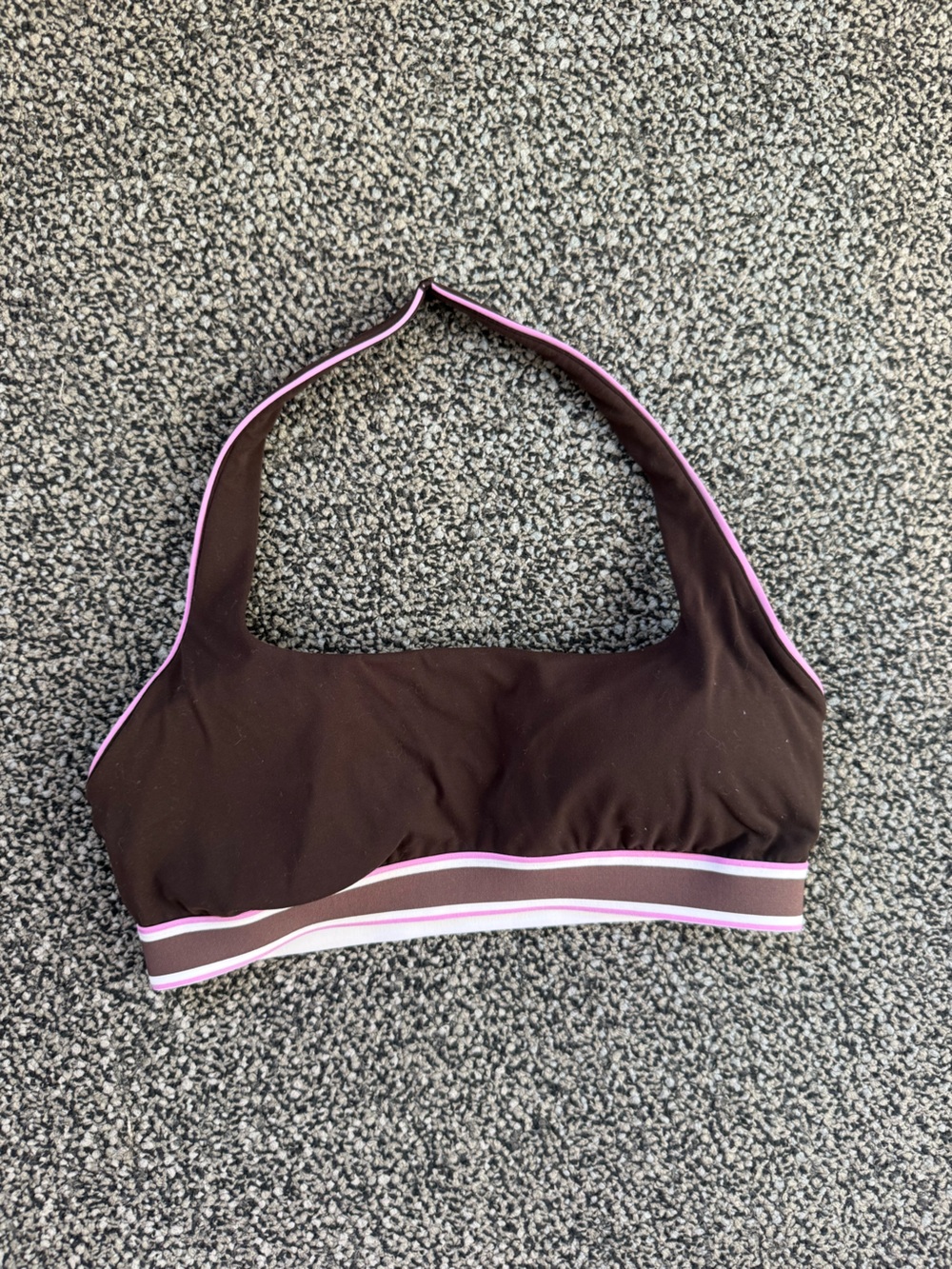 aerie Brown Halter Sports Bra with Pink Trim